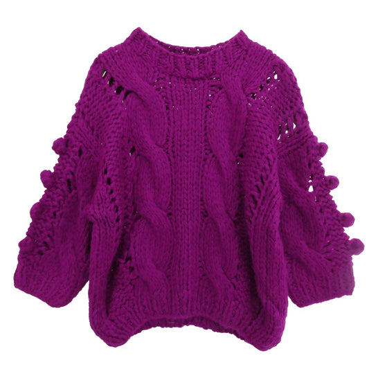 オスカー ポンポン ケーブル ニット セーター ピンク系【中古】