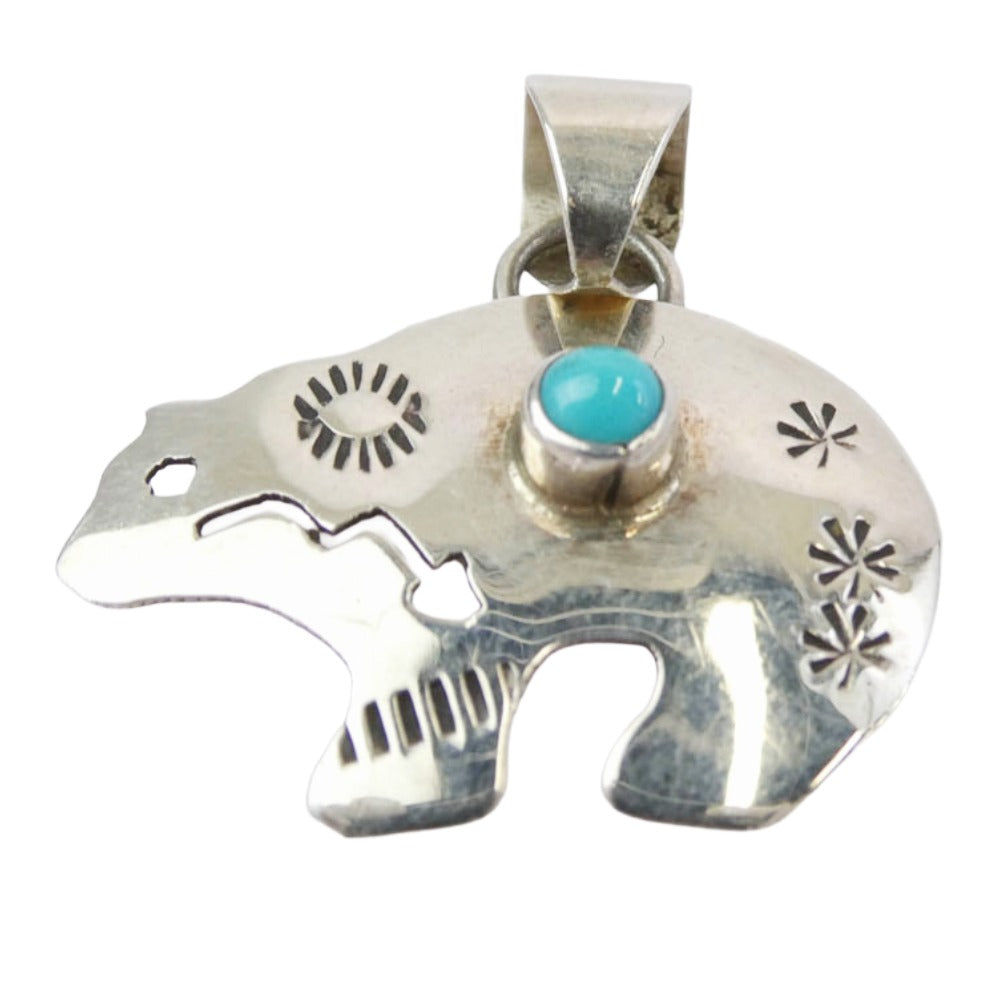 ナバホ JJJ刻印 Jeff James Jr ベアー ターコイズ ペンダント トップ シルバー系【極上美品】【中古】