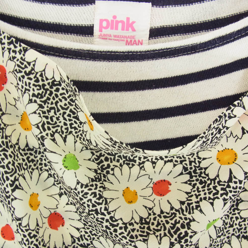 COMME des GARCONS コムデギャルソン UL-O001 JUNYA WATANABE MAN PINK ジュンヤ ワタナベ マンピンク ボーダートップス 花柄 レイヤード ワンピース ネイビー系 M【中古】