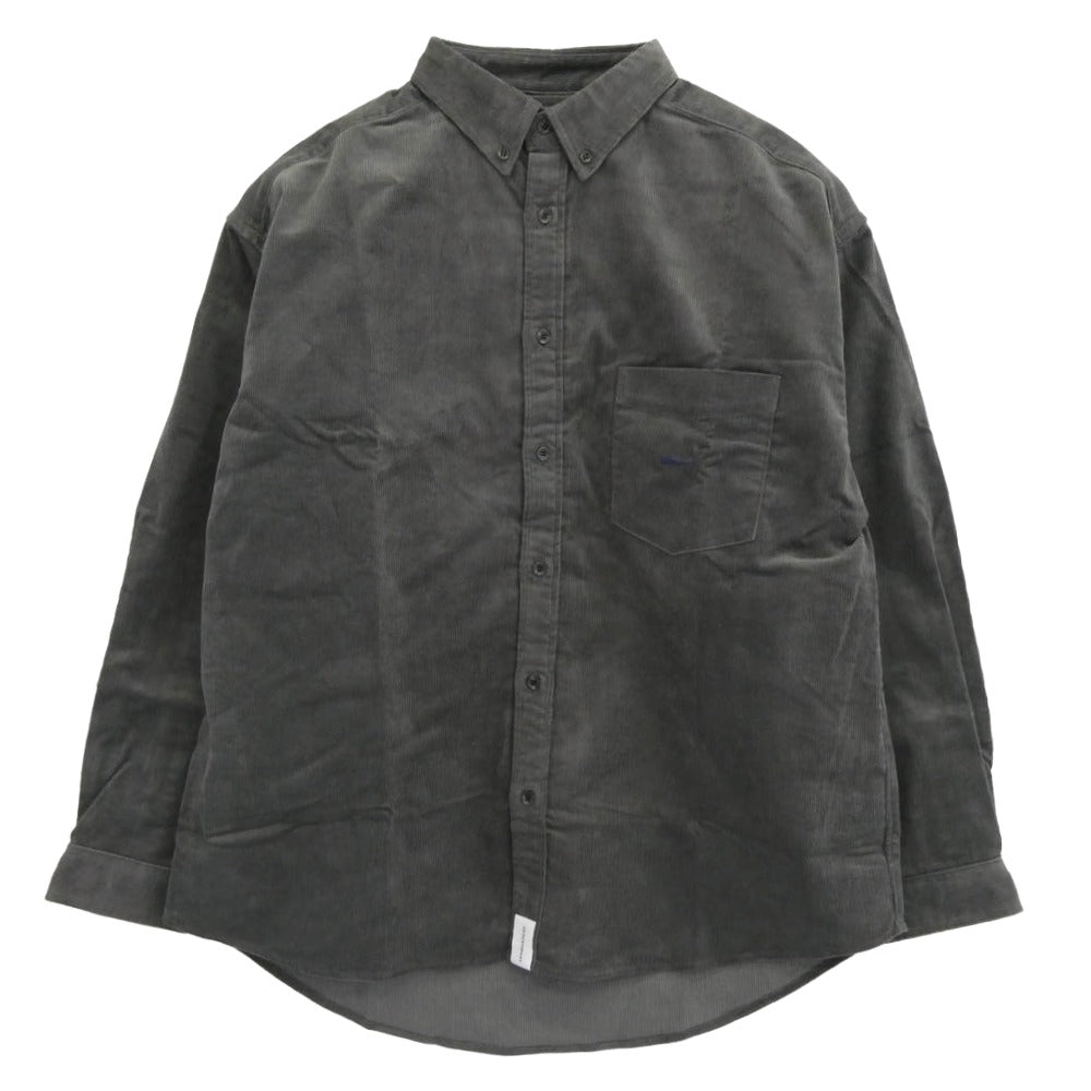 DESCENDANT ディセンダント 20AW 202WVDS-SHM05 KENNEDY'S B.D LS SHIRT FULL SIZE CACHALOT 刺繍 カシャロ コットンコーデュロイ ボタンダウン 長袖 シャツ チャコール系 3【新古品】【未使用】【中古】