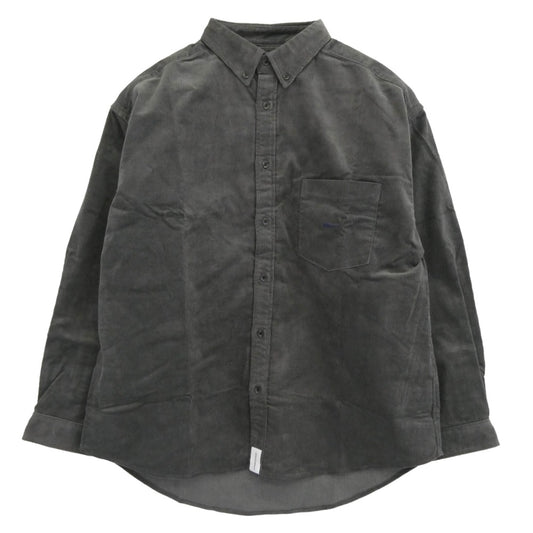 DESCENDANT ディセンダント 20AW 202WVDS-SHM05 KENNEDY'S B.D LS SHIRT FULL SIZE CACHALOT 刺繍 カシャロ コットンコーデュロイ ボタンダウン 長袖 シャツ チャコール系 3【新古品】【未使用】【中古】