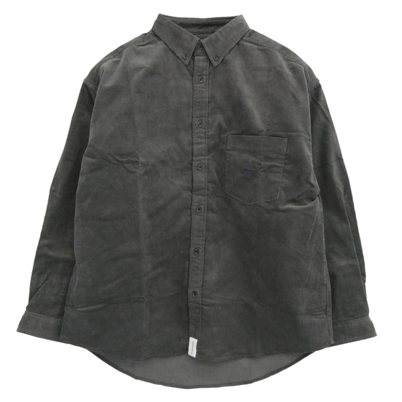 DESCENDANT ディセンダント 20AW 202WVDS-SHM05 KENNEDY'S B.D LS SHIRT FULL SIZE CACHALOT 刺繍 カシャロ コットンコーデュロイ ボタンダウン 長袖 シャツ チャコール系 3【新古品】【未使用】【中古】