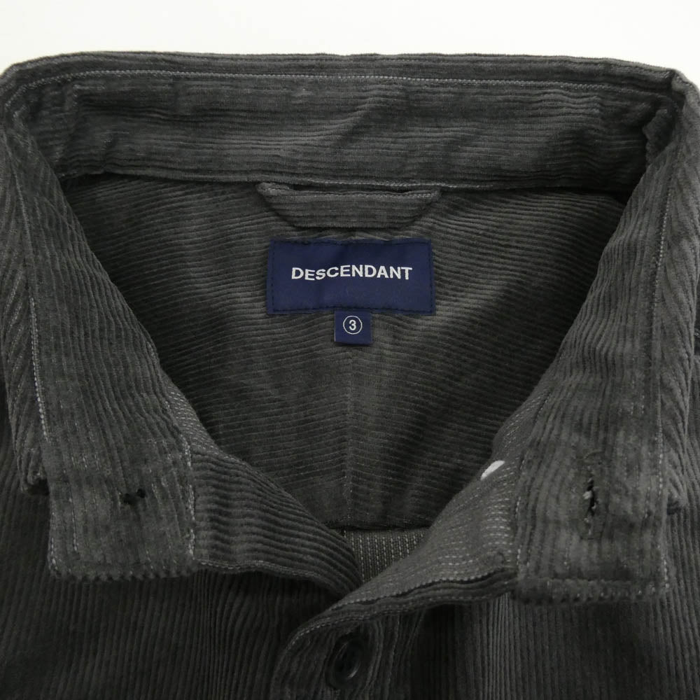 DESCENDANT ディセンダント 20AW 202WVDS-SHM05 KENNEDY'S B.D LS SHIRT FULL SIZE CACHALOT 刺繍 カシャロ コットンコーデュロイ ボタンダウン 長袖 シャツ チャコール系 3【新古品】【未使用】【中古】