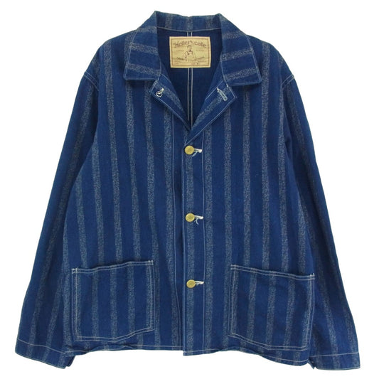 WAREHOUSE ウエアハウス HELLER'S CAF? LARRY'S COLLECTION ヘラーズカフェ ストライプ デニムカバーオール ジャケット ネイビー系 40【中古】