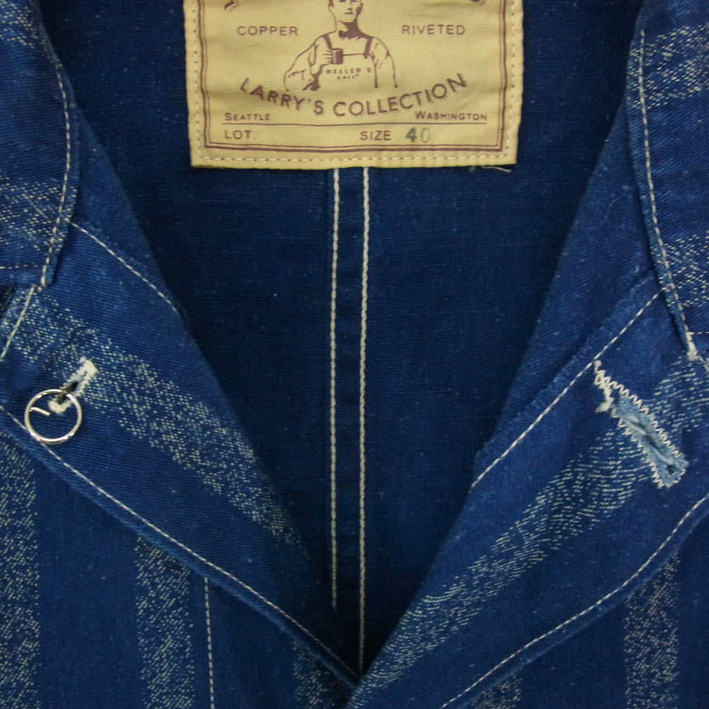 WAREHOUSE ウエアハウス HELLER'S CAF? LARRY'S COLLECTION ヘラーズカフェ ストライプ デニムカバーオール ジャケット ネイビー系 40【中古】