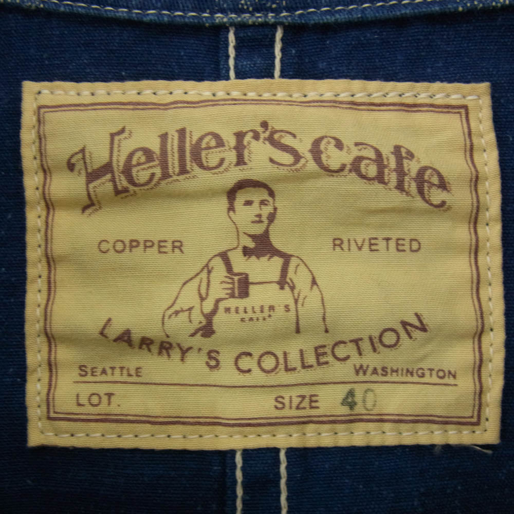 WAREHOUSE ウエアハウス HELLER'S CAF? LARRY'S COLLECTION ヘラーズカフェ ストライプ デニムカバーオール ジャケット ネイビー系 40【中古】