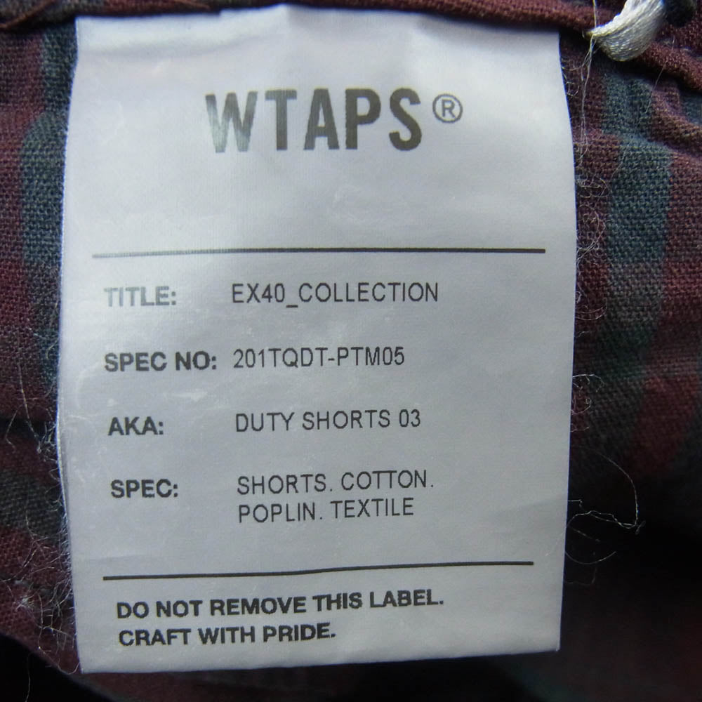 WTAPS ダブルタップス 20SS 201TQDT-PTM05 DUTY SHORTS チェック ショーツ ショート パンツ ネイビー系 ボルドー系 01【中古】