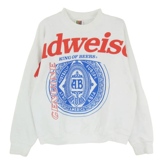 USA製 FRUIT OF THE LOOM 90s バドワイザー プリント スウェット ホワイト系 L【中古】
