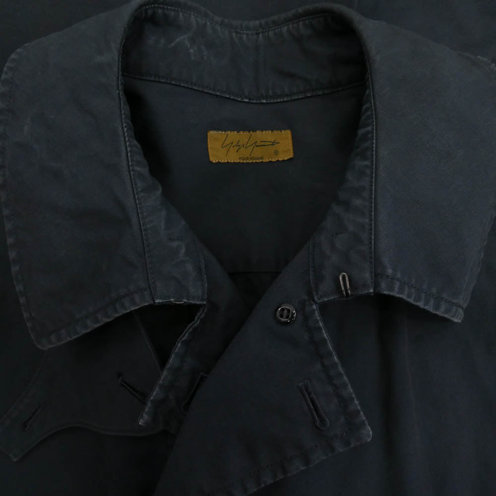 Yohji Yamamoto POUR HOMME ヨウジヤマモトプールオム 23AW HJ-Y05-509 NAVY YARN DYED GABARDINE TRENCH BLOUSON ネイビー ヤーン ダイド ギャバジン トレンチ ブルゾン コート ネイビー系 1【中古】