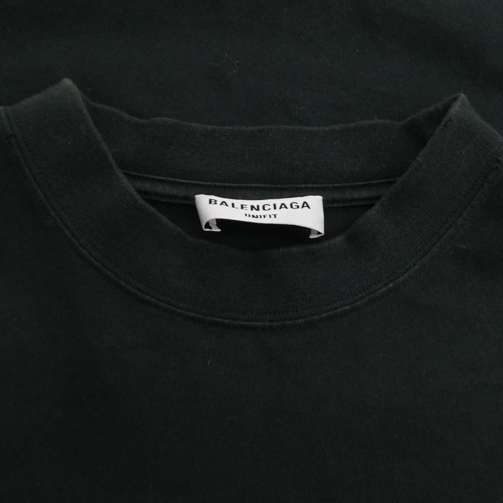 BALENCIAGA バレンシアガ 22SS 694576 TMV88 METAL LOGO CRASHED SS TEE クラッシュ加工 メタルロゴ ペンキ Tシャツ 半袖カットソー ブラック系【中古】