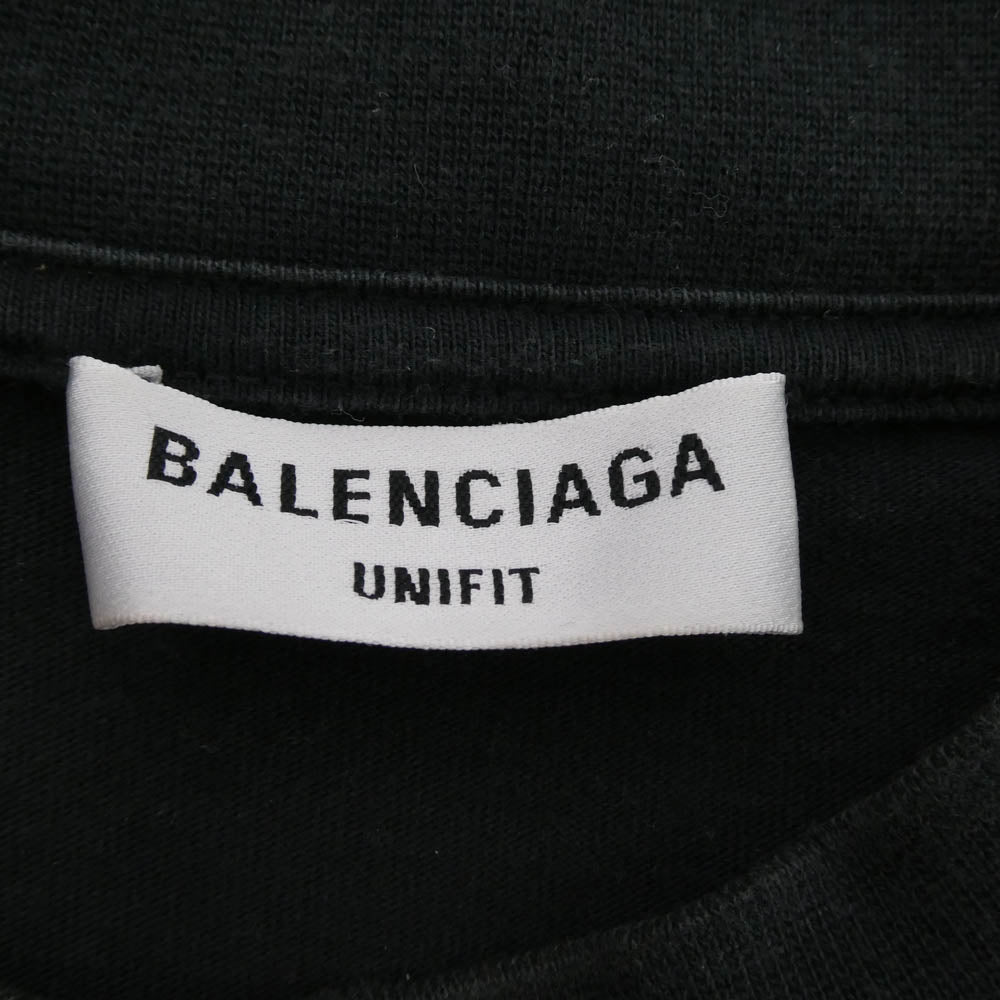 BALENCIAGA バレンシアガ 22SS 694576 TMV88 METAL LOGO CRASHED SS TEE クラッシュ加工 メタルロゴ ペンキ Tシャツ 半袖カットソー ブラック系【中古】