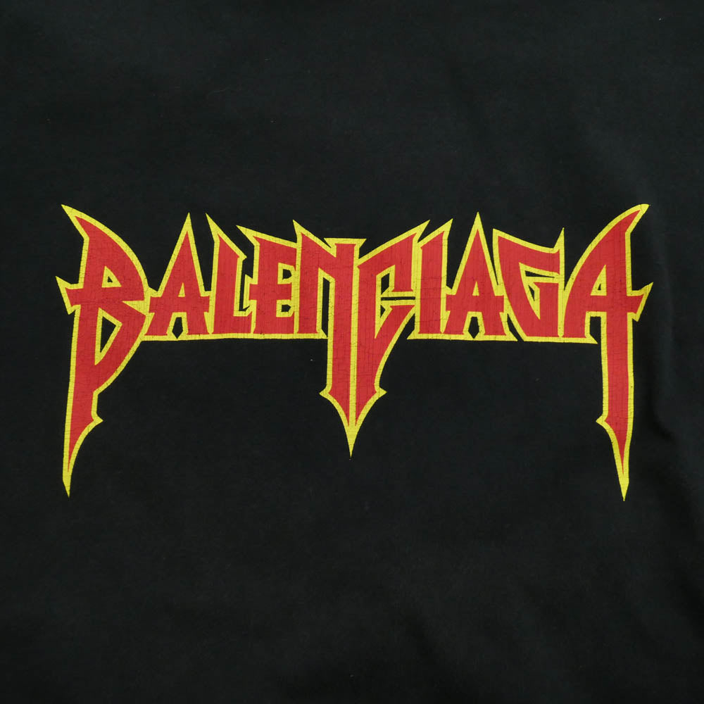 BALENCIAGA バレンシアガ 22SS 694576 TMV88 METAL LOGO CRASHED SS TEE クラッシュ加工 メタルロゴ ペンキ Tシャツ 半袖カットソー ブラック系【中古】