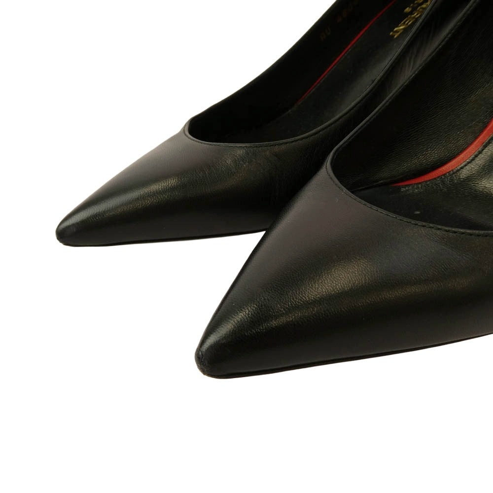 SAINT LAURENT サンローラン 480093 ポインテッドトゥ レザー ヒール パンプス ブラック系 37.5【中古】