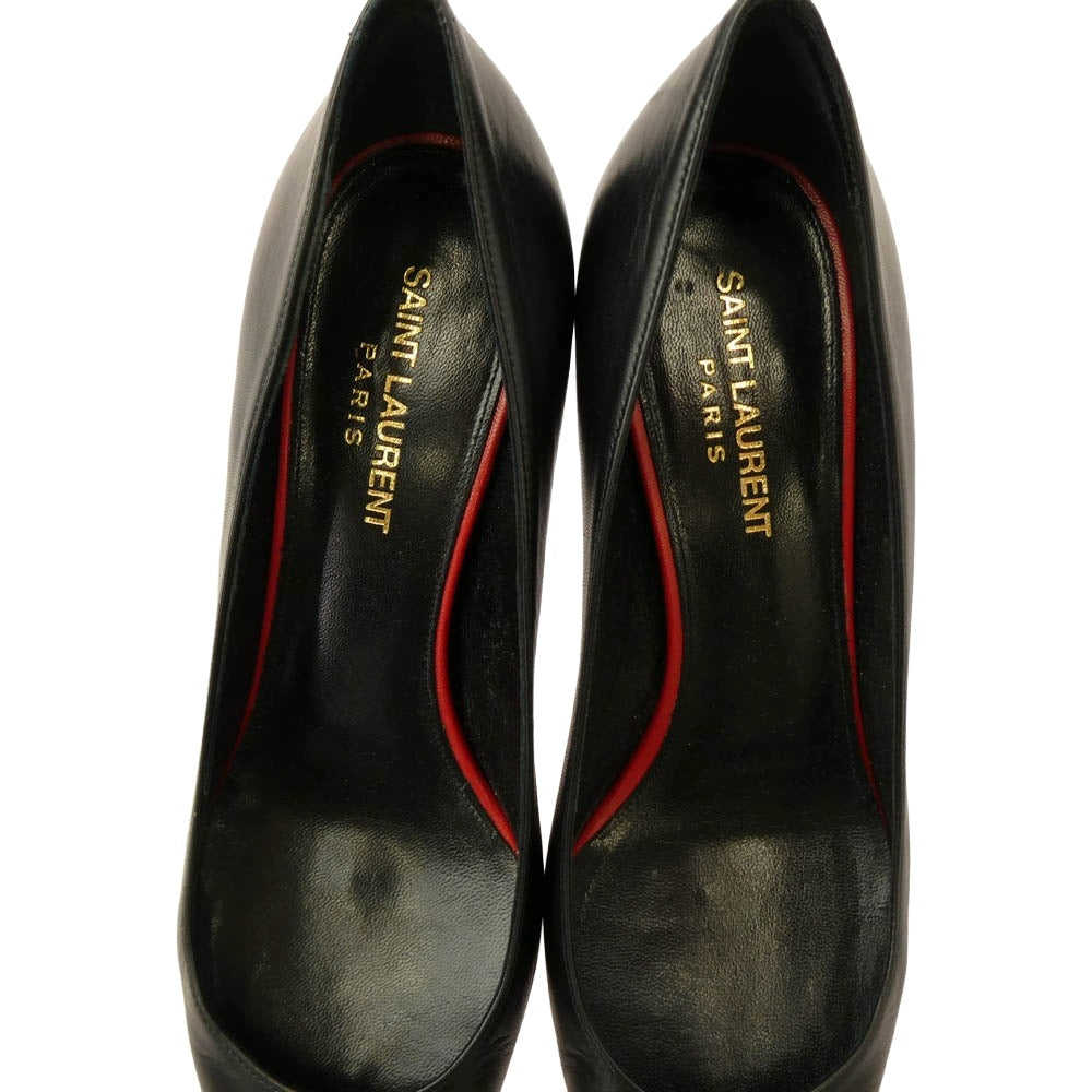 SAINT LAURENT サンローラン 480093 ポインテッドトゥ レザー ヒール パンプス ブラック系 37.5【中古】