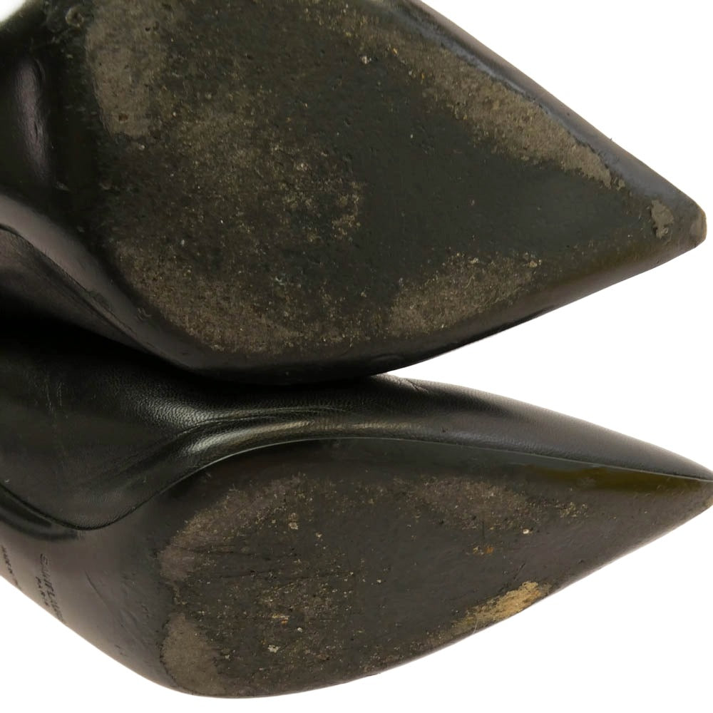 SAINT LAURENT サンローラン 480093 ポインテッドトゥ レザー ヒール パンプス ブラック系 37.5【中古】