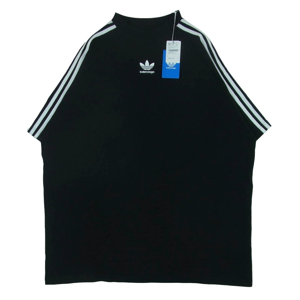 BALENCIAGA バレンシアガ 23SS 739101 TNVA6 adidas アディダス 3ストライプ ロゴ プリント オーバーサイズ 半袖 Tシャツ カットソー ブラック系 4【極上美品】【中古】