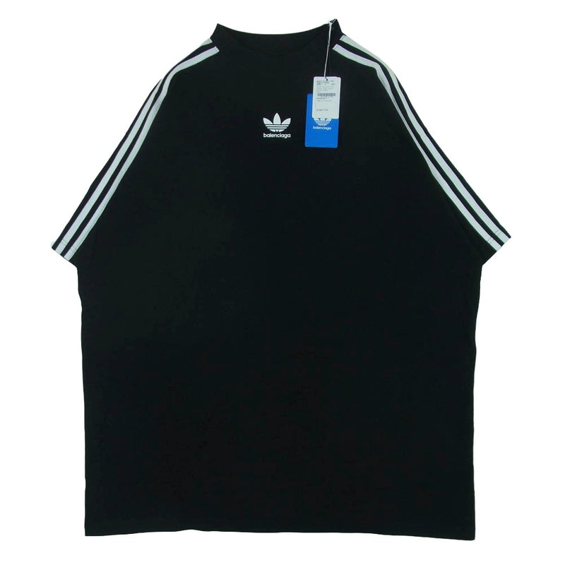 BALENCIAGA バレンシアガ 23SS 739101 TNVA6 adidas アディダス 3ストライプ ロゴ プリント オーバーサイズ 半袖 Tシャツ カットソー ブラック系 4【極上美品】【中古】