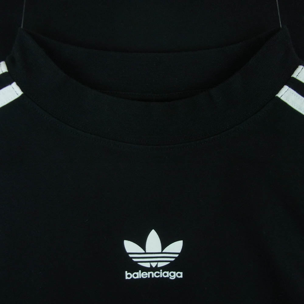 BALENCIAGA バレンシアガ 23SS 739101 TNVA6 adidas アディダス 3ストライプ ロゴ プリント オーバーサイズ 半袖 Tシャツ カットソー ブラック系 4【極上美品】【中古】
