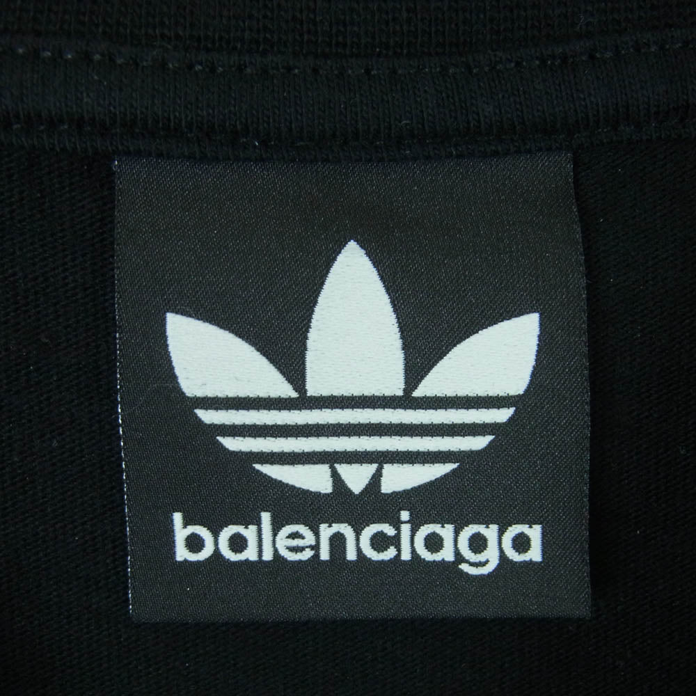 BALENCIAGA バレンシアガ 23SS 739101 TNVA6 adidas アディダス 3ストライプ ロゴ プリント オーバーサイズ 半袖 Tシャツ カットソー ブラック系 4【極上美品】【中古】