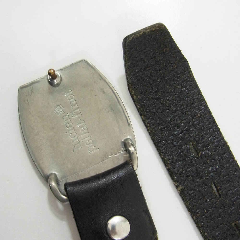 Lucien Pellat-Finet ルシアンペラフィネ イタリア製 ピースマークバックル ヘンプ レザー ベルト ブラック系 36【中古】