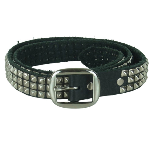 ソリッドブラス ピラミッドスタッズ レザー ベルト ブラック系【中古】