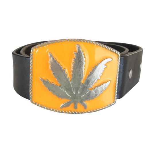 Lucien Pellat-Finet ルシアンペラフィネ イタリア製 リーフバックル ヘンプ レザー ベルト ブラック系 34/85CM【中古】