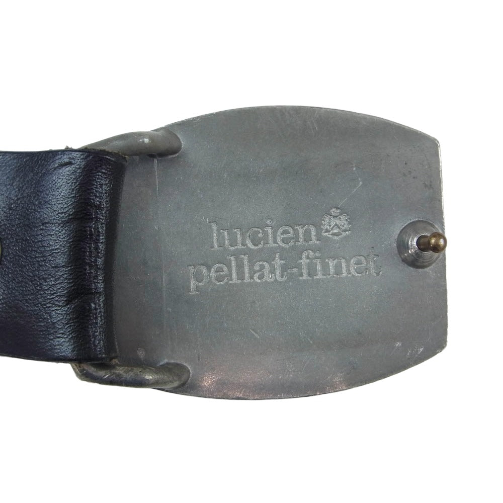 Lucien Pellat-Finet ルシアンペラフィネ イタリア製 リーフバックル ヘンプ レザー ベルト ブラック系 34/85CM【中古】