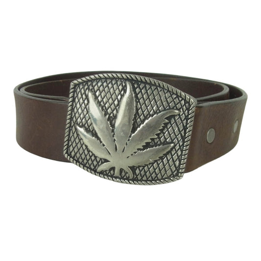 Lucien Pellat-Finet ルシアンペラフィネ イタリア製 リーフバックル ヘンプ レザー ベルト ブラウン系 34【中古】