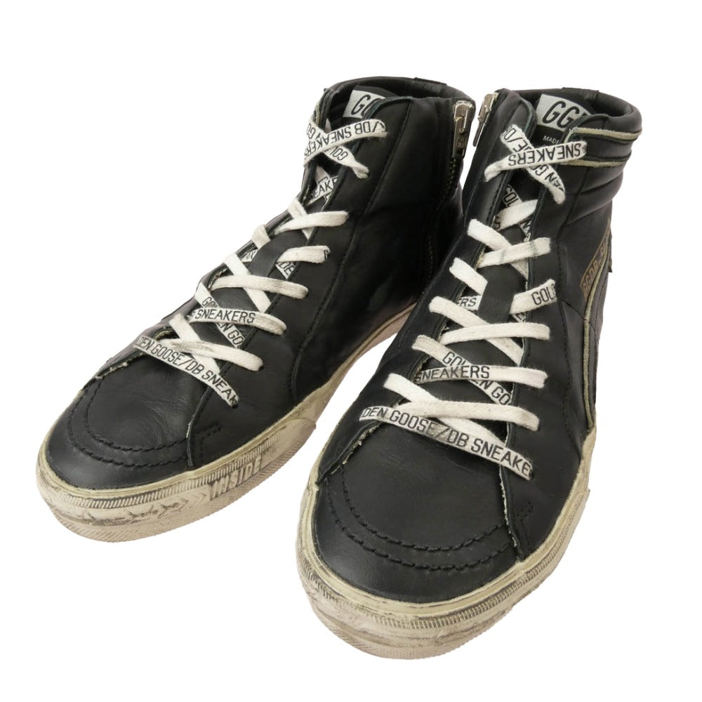 GOLDEN GOOSE ゴールデングース G36MS595 A92 GGDB SLIDE ダメージ加工 ハイカット レザー スニーカー ブラック系 40【中古】