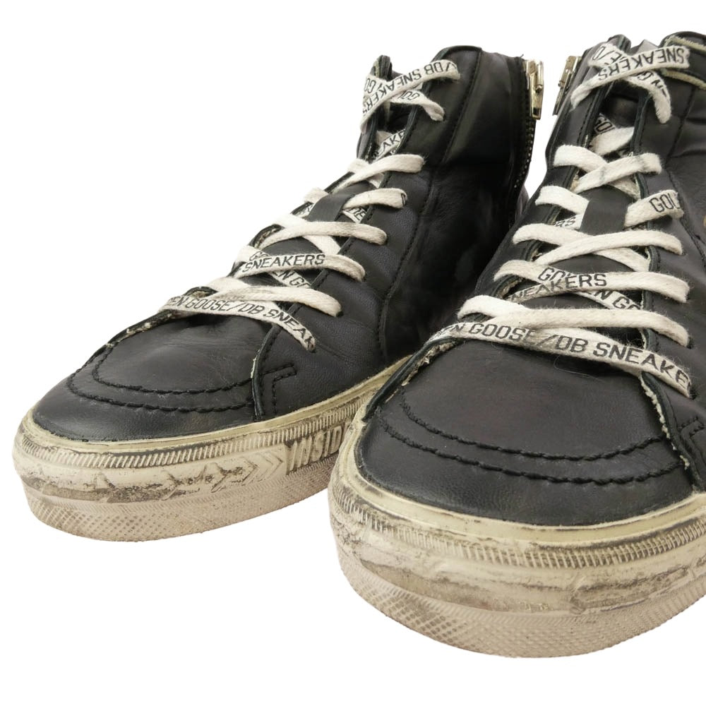 GOLDEN GOOSE ゴールデングース G36MS595 A92 GGDB SLIDE ダメージ加工 ハイカット レザー スニーカー ブラック系 40【中古】