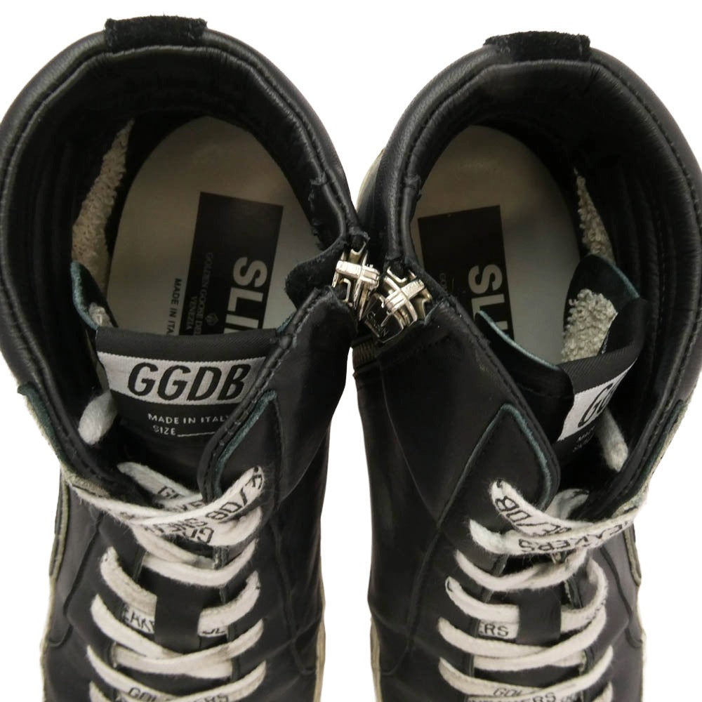 GOLDEN GOOSE ゴールデングース G36MS595 A92 GGDB SLIDE ダメージ加工 ハイカット レザー スニーカー ブラック系 40【中古】