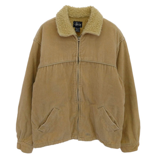 STUSSY ステューシー 紺タグ 内ボア キルティング切替 ジップアップ コーデュロイ ジャケット ライトブラウン系 M【中古】