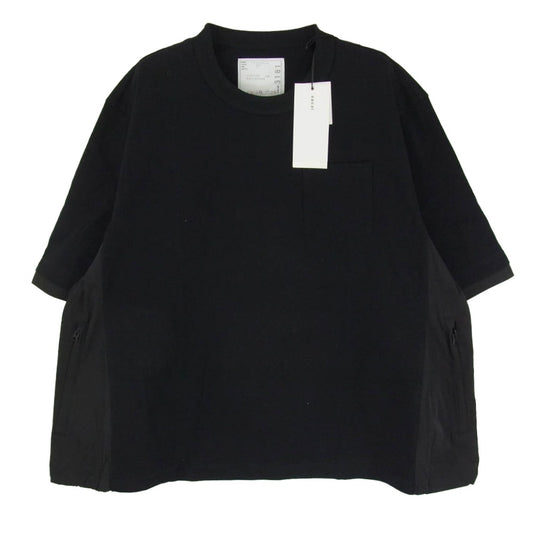 Sacai サカイ 23SS 23-03181M Cotton Jersey Nylon Docking T-Shirt コットンジャージー ドッキング クルーネック 半袖 Tシャツ ブラック系 001【極上美品】【中古】