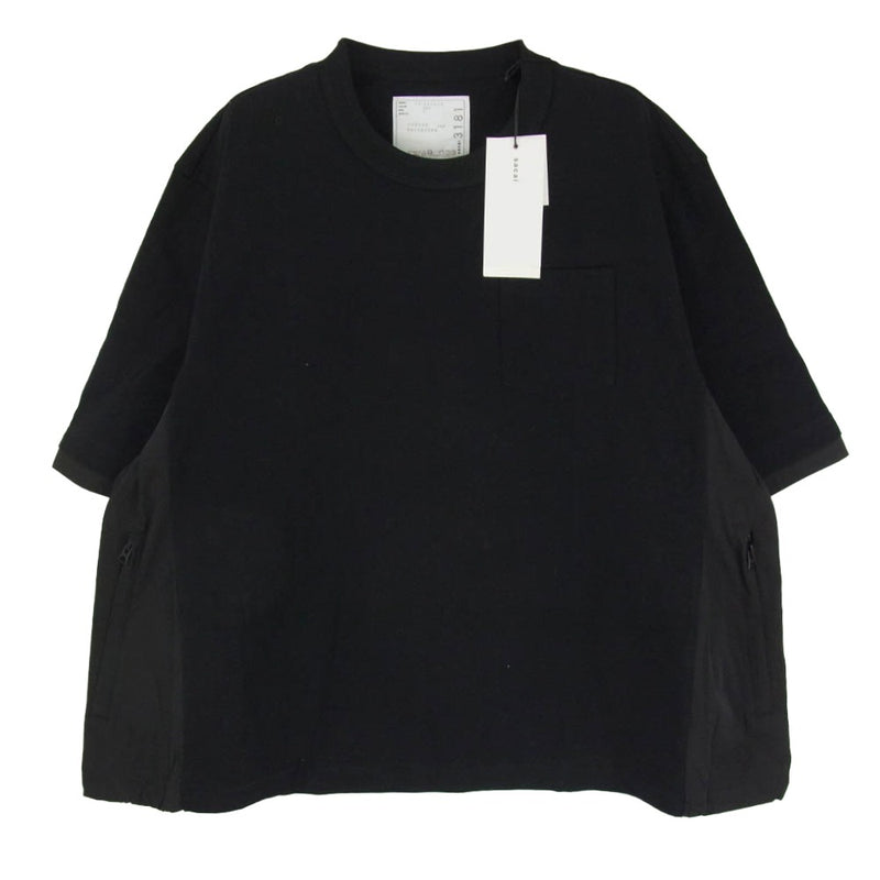 Sacai サカイ 23SS 23-03181M Cotton Jersey Nylon Docking T-Shirt コットンジャージー ドッキング クルーネック 半袖 Tシャツ ブラック系 001【極上美品】【中古】