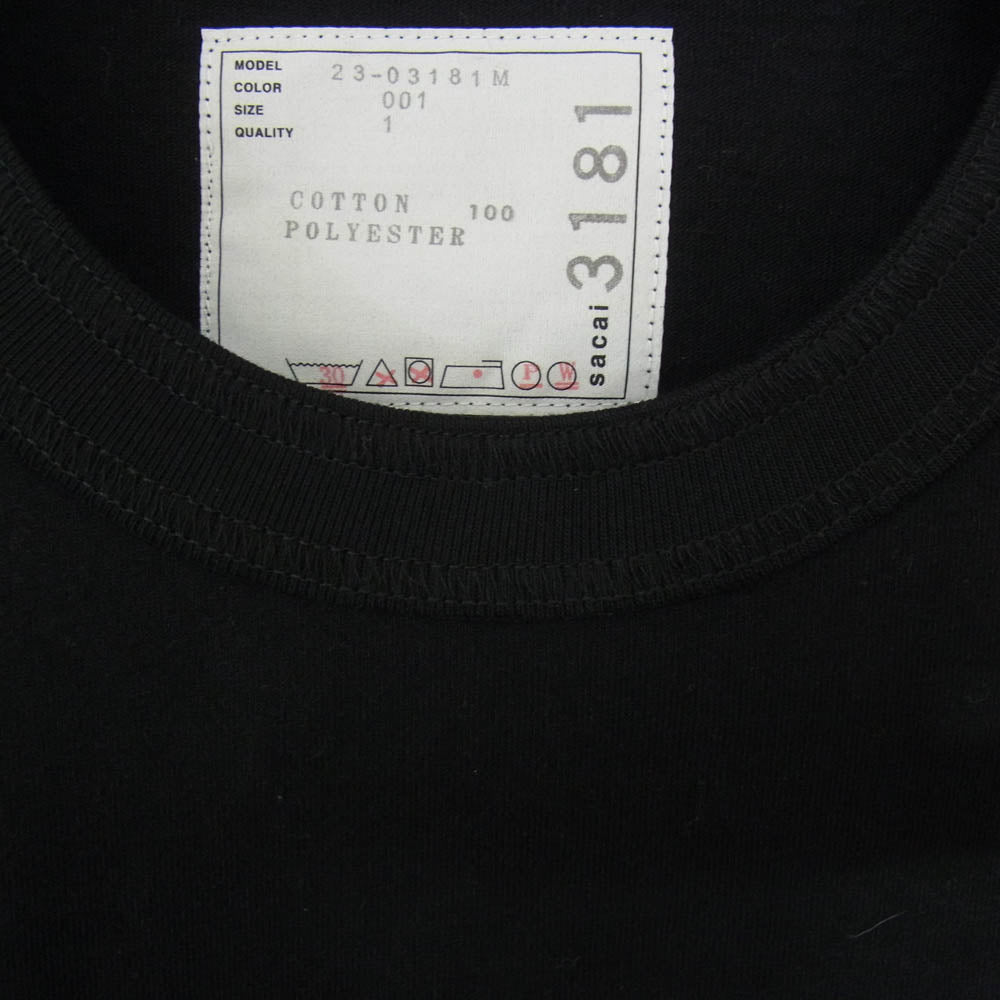 Sacai サカイ 23SS 23-03181M Cotton Jersey Nylon Docking T-Shirt コットンジャージー ドッキング クルーネック 半袖 Tシャツ ブラック系 001【極上美品】【中古】