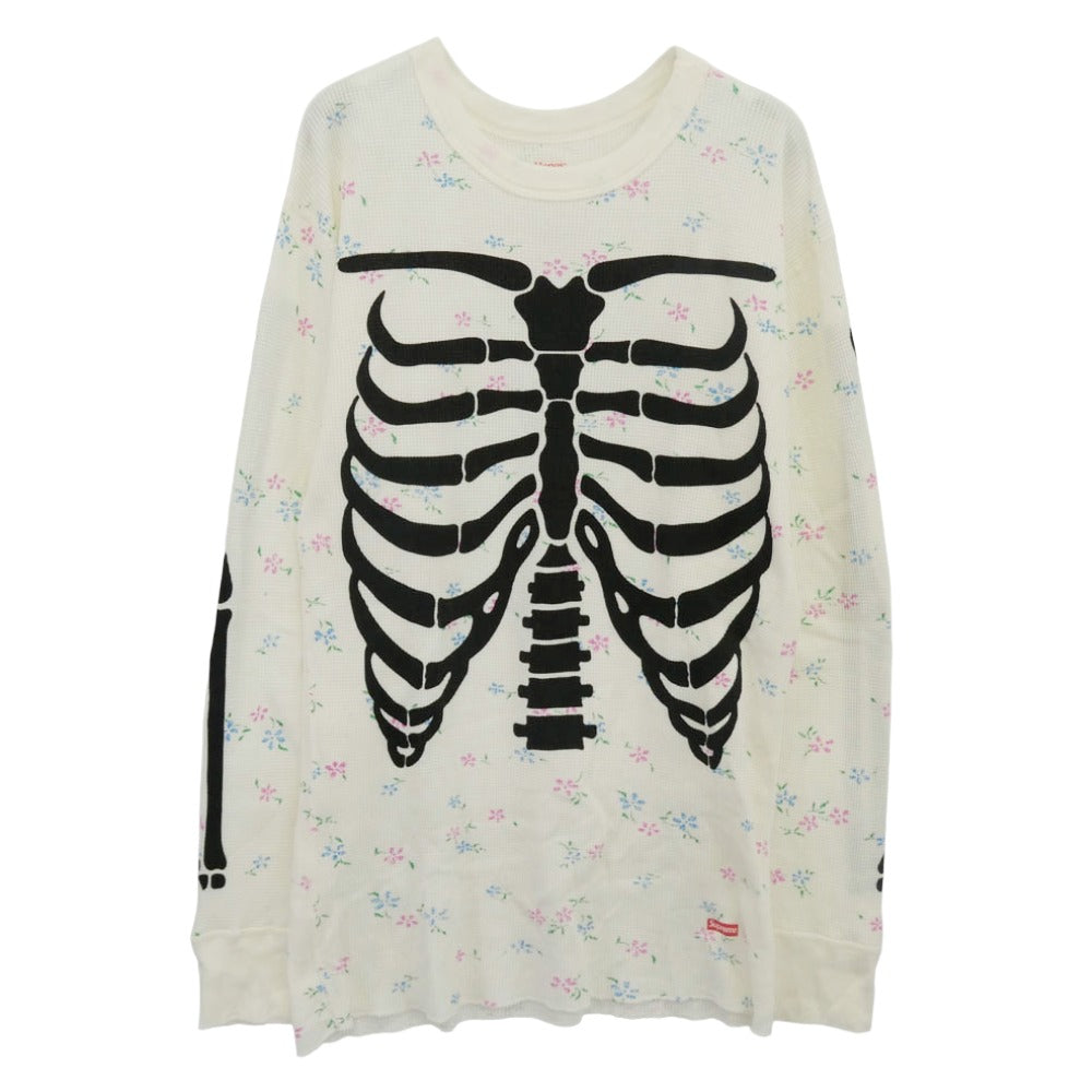 Supreme シュプリーム 25AW × Hanes ヘインズ Bones Thermal Crew Floral ボーンズ フローラル プリント クルーネック サーマル 長袖カットソー オフホワイト系 L【美品】【中古】