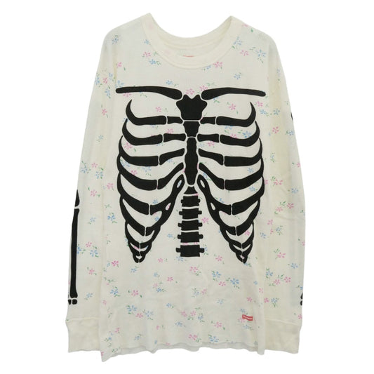 Supreme シュプリーム 25AW × Hanes ヘインズ Bones Thermal Crew Floral ボーンズ フローラル プリント クルーネック サーマル 長袖カットソー オフホワイト系 L【美品】【中古】
