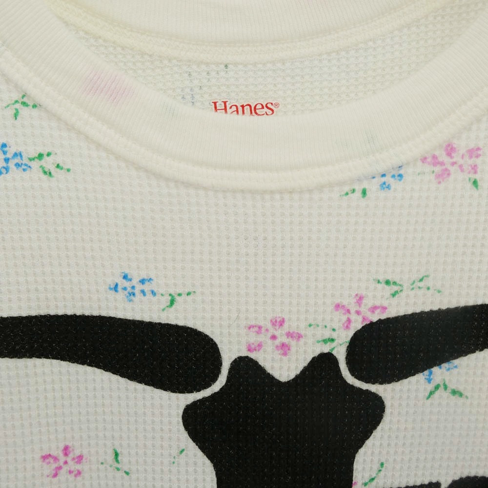 Supreme シュプリーム 25AW × Hanes ヘインズ Bones Thermal Crew Floral ボーンズ フローラル プリント クルーネック サーマル 長袖カットソー オフホワイト系 L【美品】【中古】