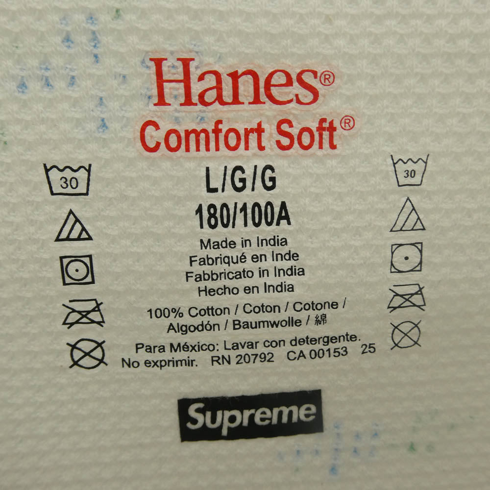 Supreme シュプリーム 25AW × Hanes ヘインズ Bones Thermal Crew Floral ボーンズ フローラル プリント クルーネック サーマル 長袖カットソー オフホワイト系 L【美品】【中古】