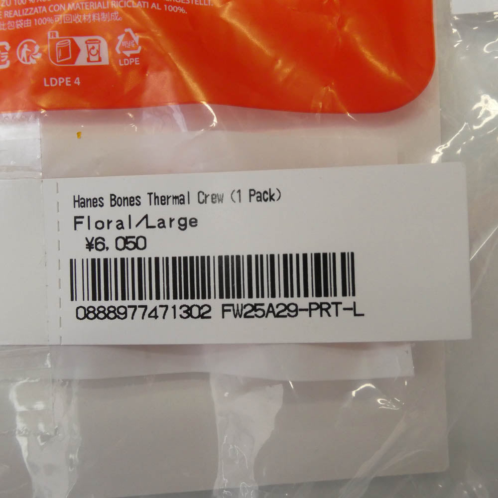 Supreme シュプリーム 25AW × Hanes ヘインズ Bones Thermal Crew Floral ボーンズ フローラル プリント クルーネック サーマル 長袖カットソー オフホワイト系 L【美品】【中古】