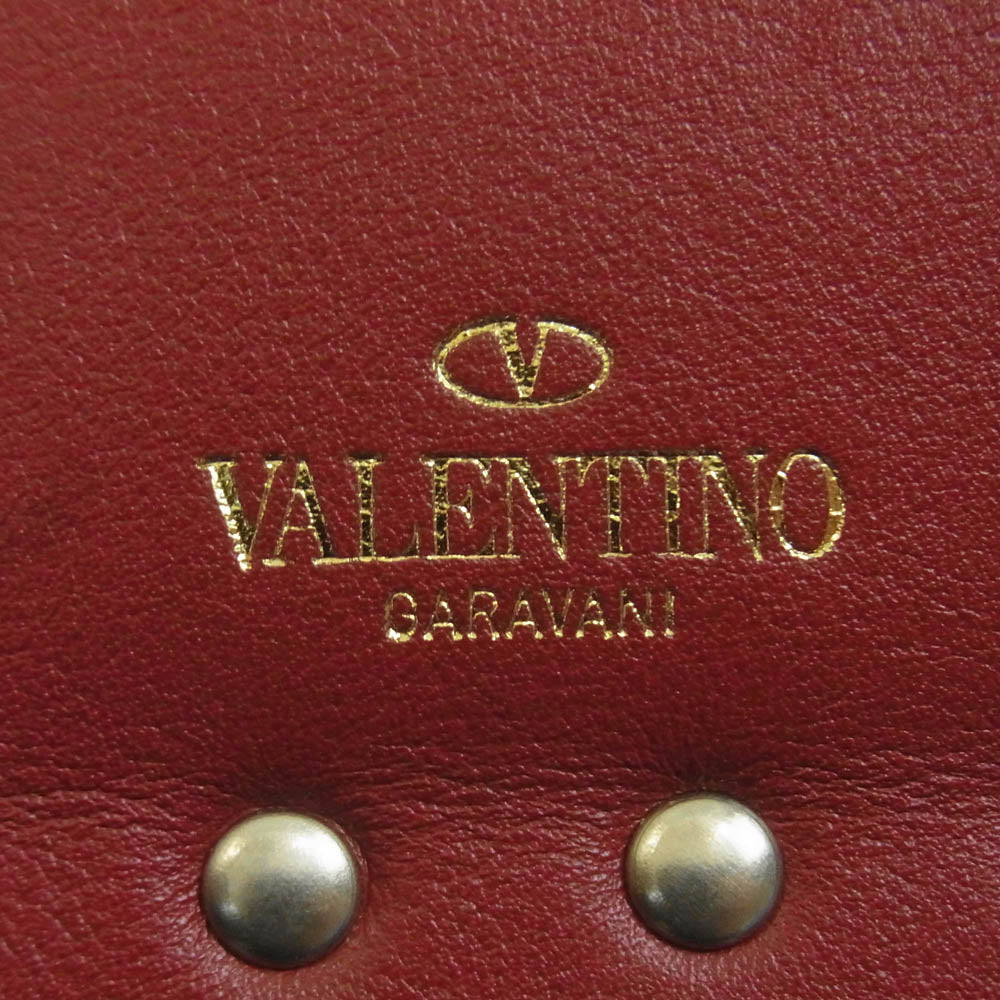 VALENTINO ヴァレンティノ ロックスタッズ レザー コインケース カードケース パスケース 小銭入れ レッド系【中古】