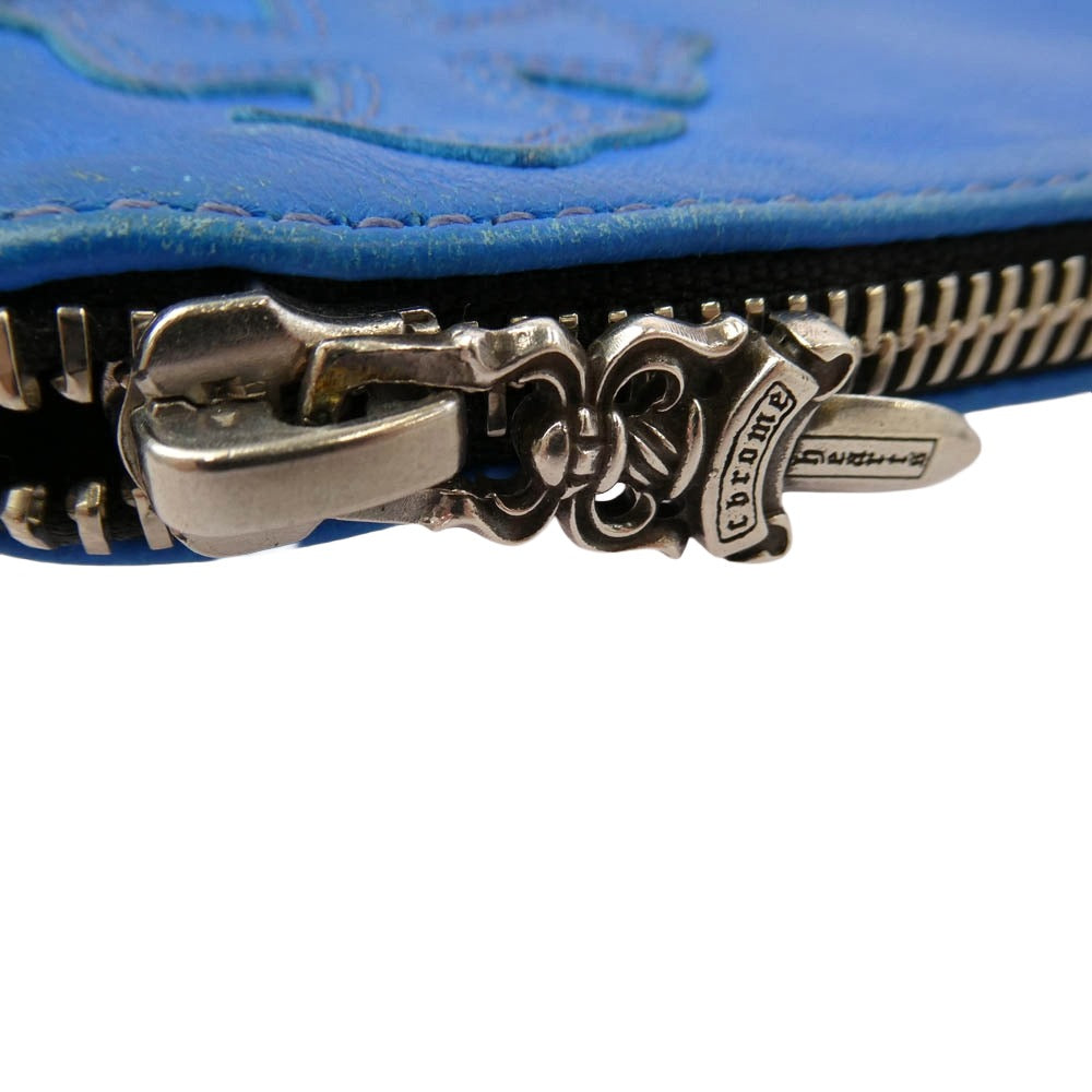CHROME HEARTS クロムハーツ（原本無） ZPR CHG WRISTLET クロスパッチ ダガージップ スクロールラベル ジッパーチェンジ リストレット コインケース ポーチ ブルー系【中古】