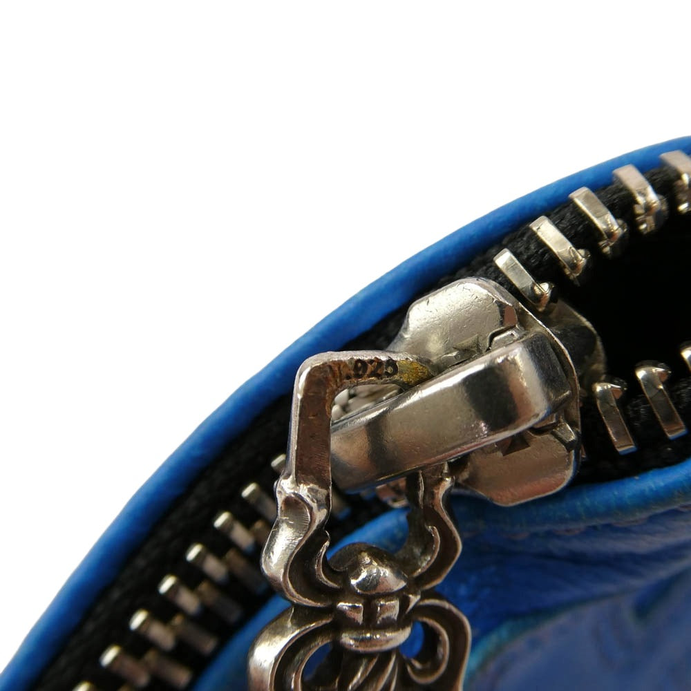 CHROME HEARTS クロムハーツ（原本無） ZPR CHG WRISTLET クロスパッチ ダガージップ スクロールラベル ジッパーチェンジ リストレット コインケース ポーチ ブルー系【中古】