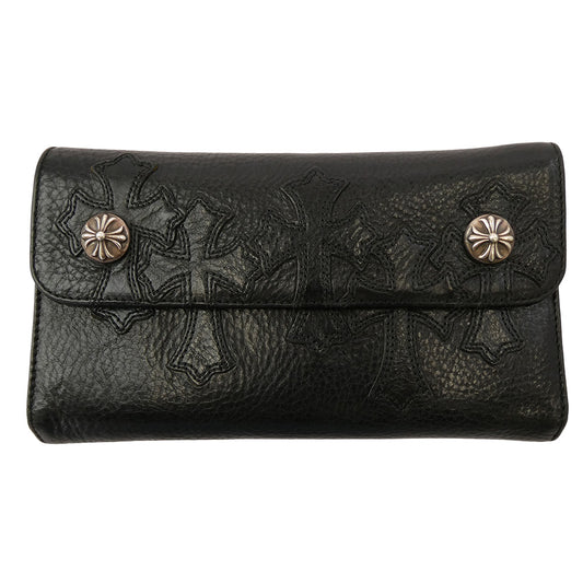CHROME HEARTS クロムハーツ（原本無） WAVE CROSS PATCH ウェーブ ダガージップ クロスパッチ レザー ウォレット ブラック系【中古】
