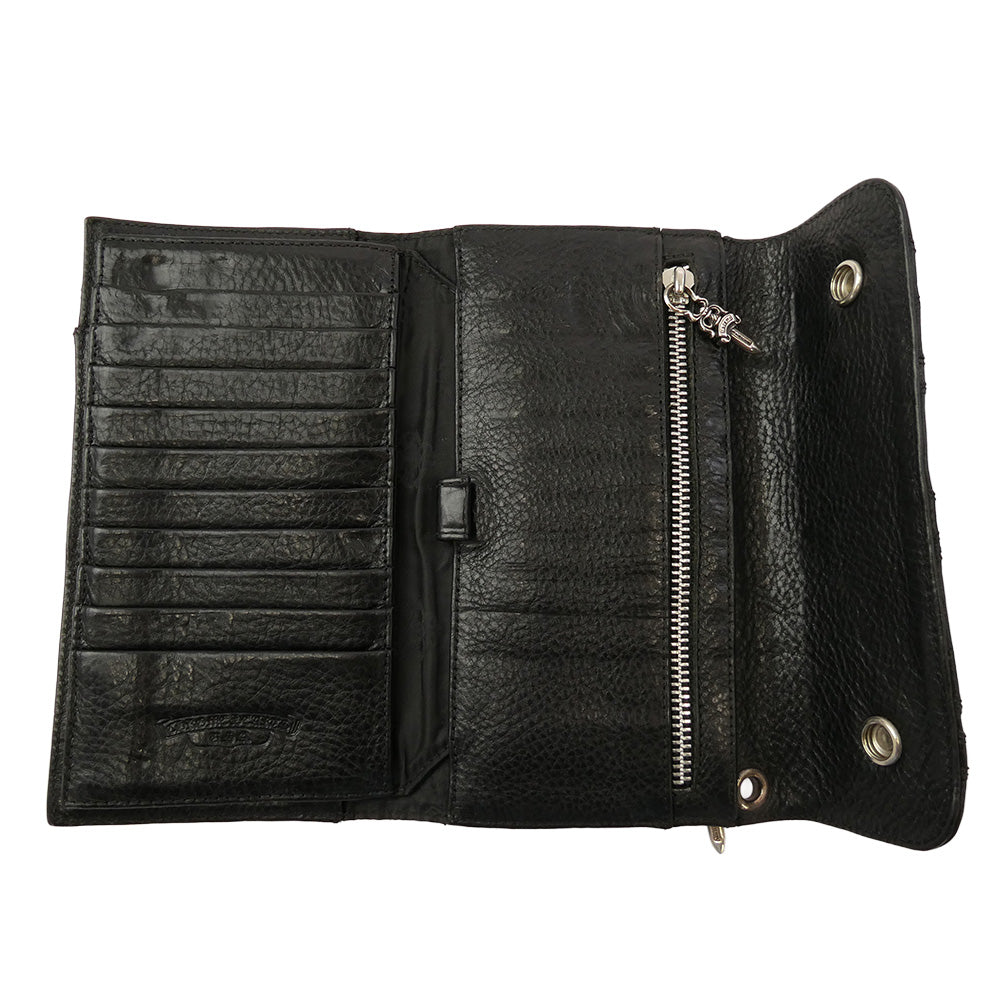 CHROME HEARTS クロムハーツ（原本無） WAVE CROSS PATCH ウェーブ ダガージップ クロスパッチ レザー ウォレット ブラック系【中古】
