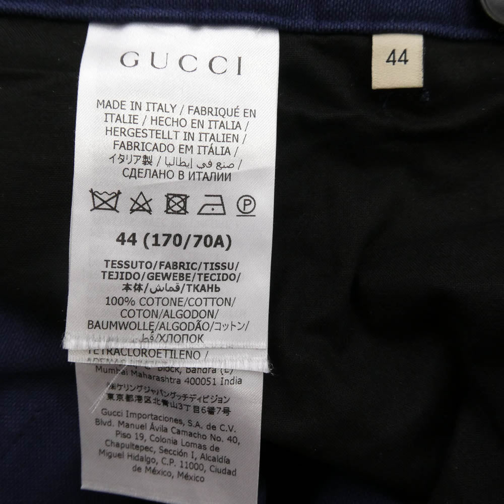 GUCCI グッチ 22AW 669182 669182 ZAHPV サイドワッペン コットン チノパンツ ネイビー系 44【中古】