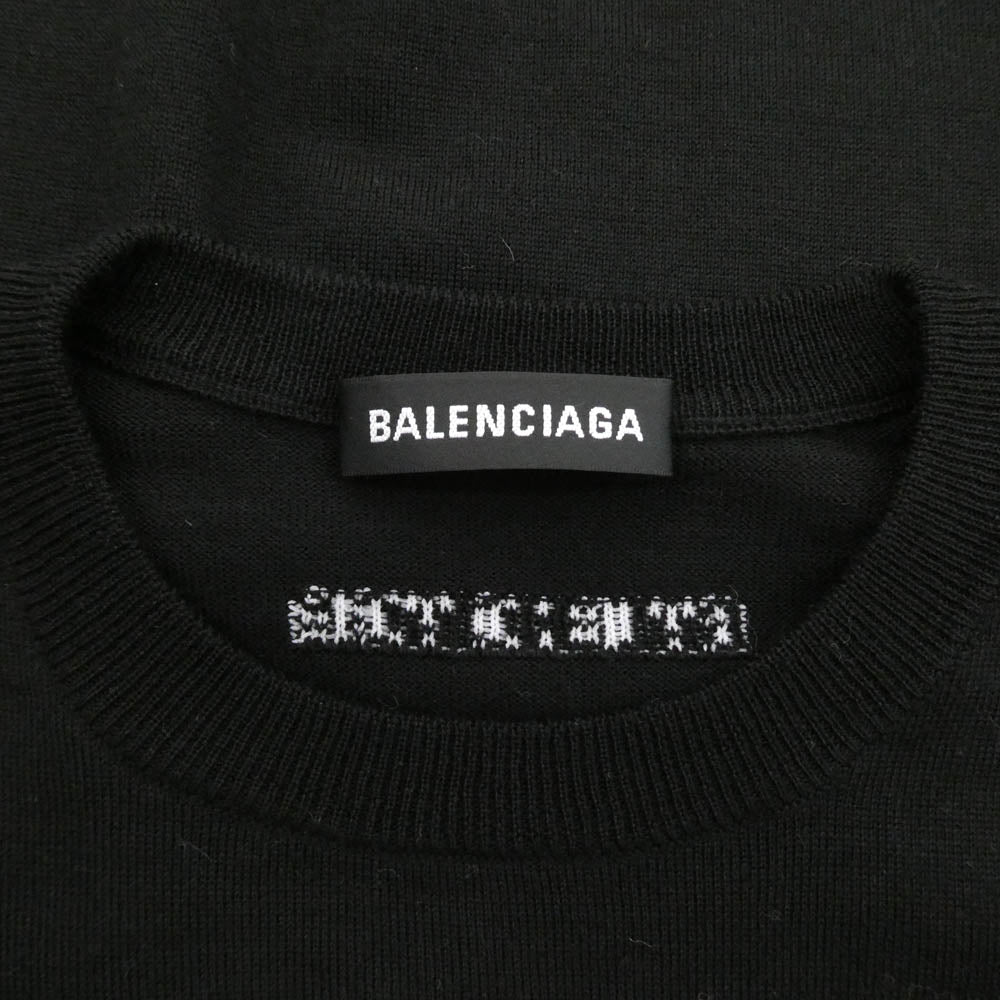 BALENCIAGA バレンシアガ 524992 T1439 1000 背面ロゴ バージンウール ニット セーター ブラック系 S【美品】【中古】