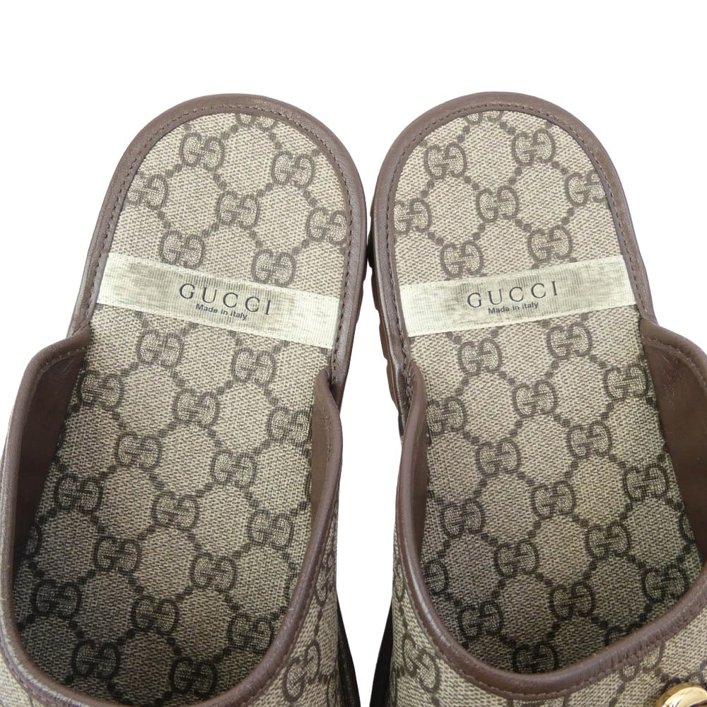 GUCCI グッチ 655571 GGスプリーム ホースビット ホースビット ミュール ブラウン系 10【中古】