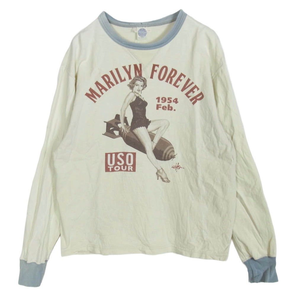 TOY'S McCOY トイズマッコイ TMC1851 MARILYN MONROE USO Tour マリリンモンロー プリント 長袖カットソー アイボリー ベージュ系 M【中古】