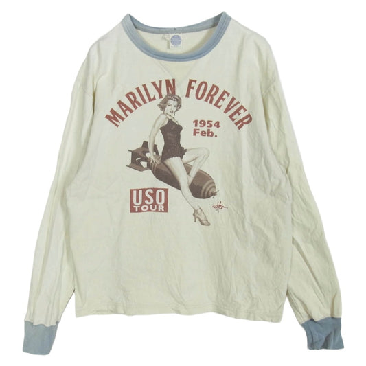 TOY'S McCOY トイズマッコイ TMC1851 MARILYN MONROE USO Tour マリリンモンロー プリント 長袖カットソー アイボリー ベージュ系 M【中古】